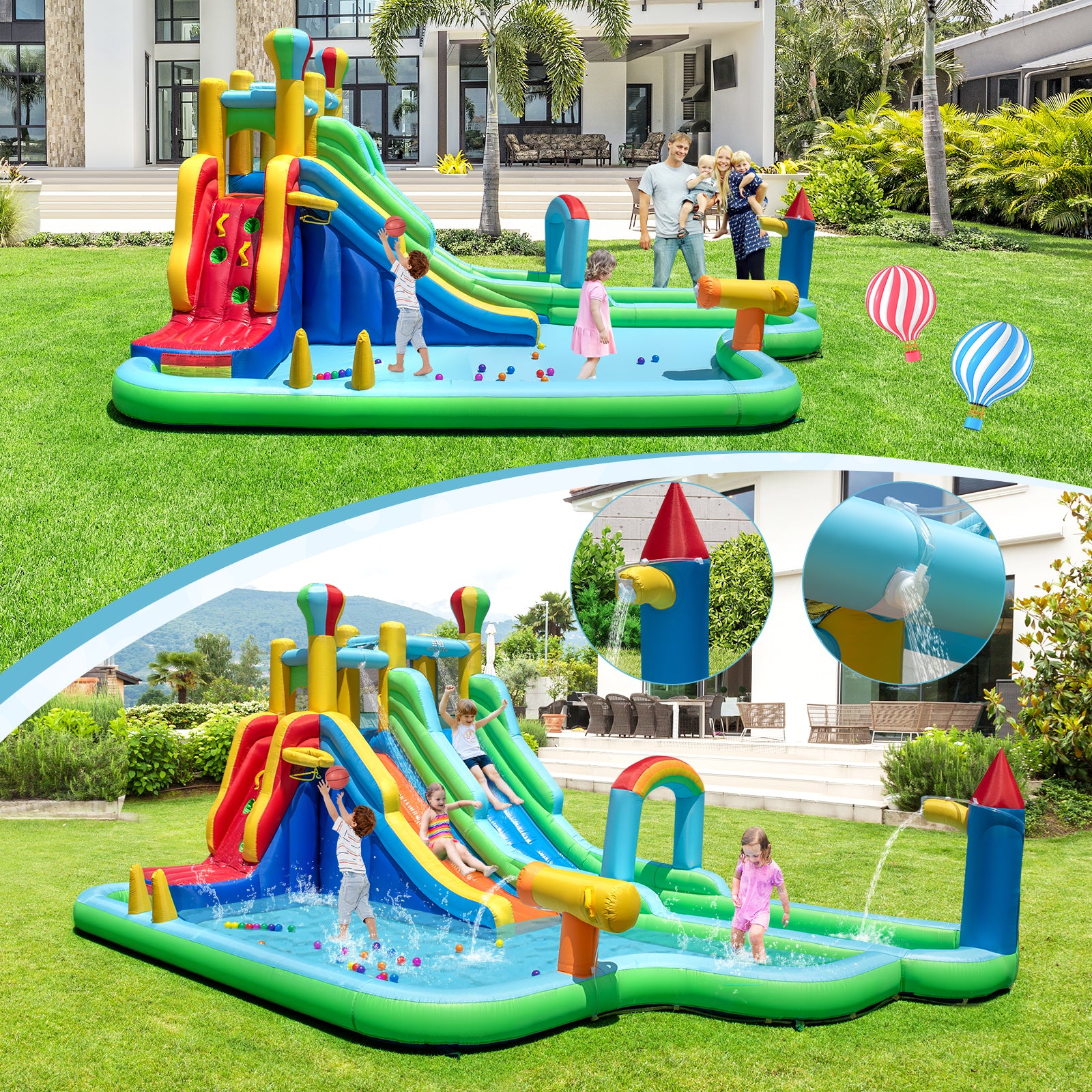 Inflatable Water Slide Park Giant Bounce House with 750W Blower, Blue Inflatable Water Slides at Gallery Canada