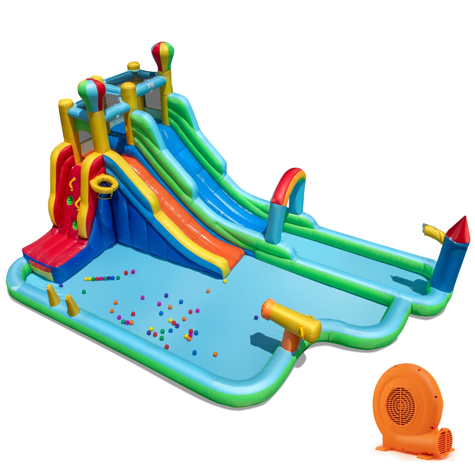 Inflatable Water Slide Park Giant Bounce House with 750W Blower, Blue Inflatable Water Slides Blue at Gallery Canada