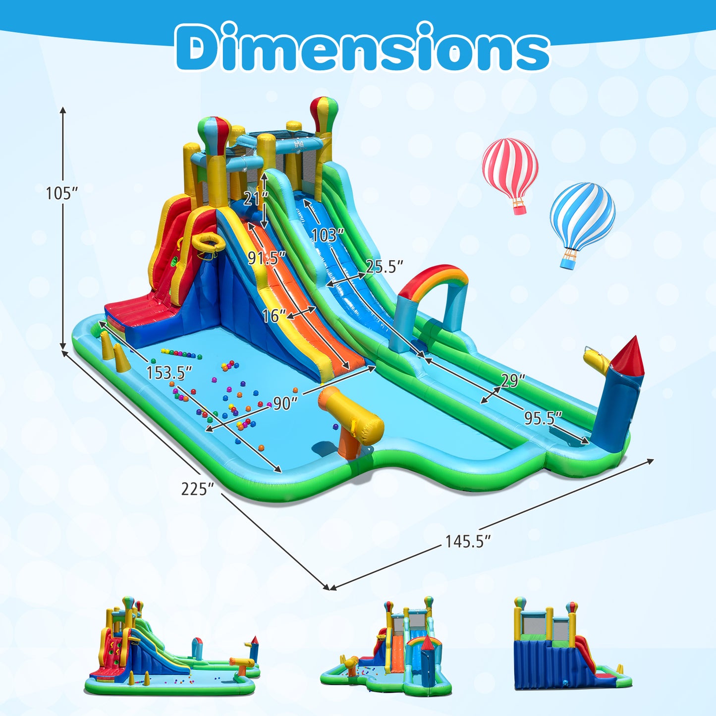 Inflatable Water Slide Park Giant Bounce House with 750W Blower, Blue Inflatable Water Slides at Gallery Canada