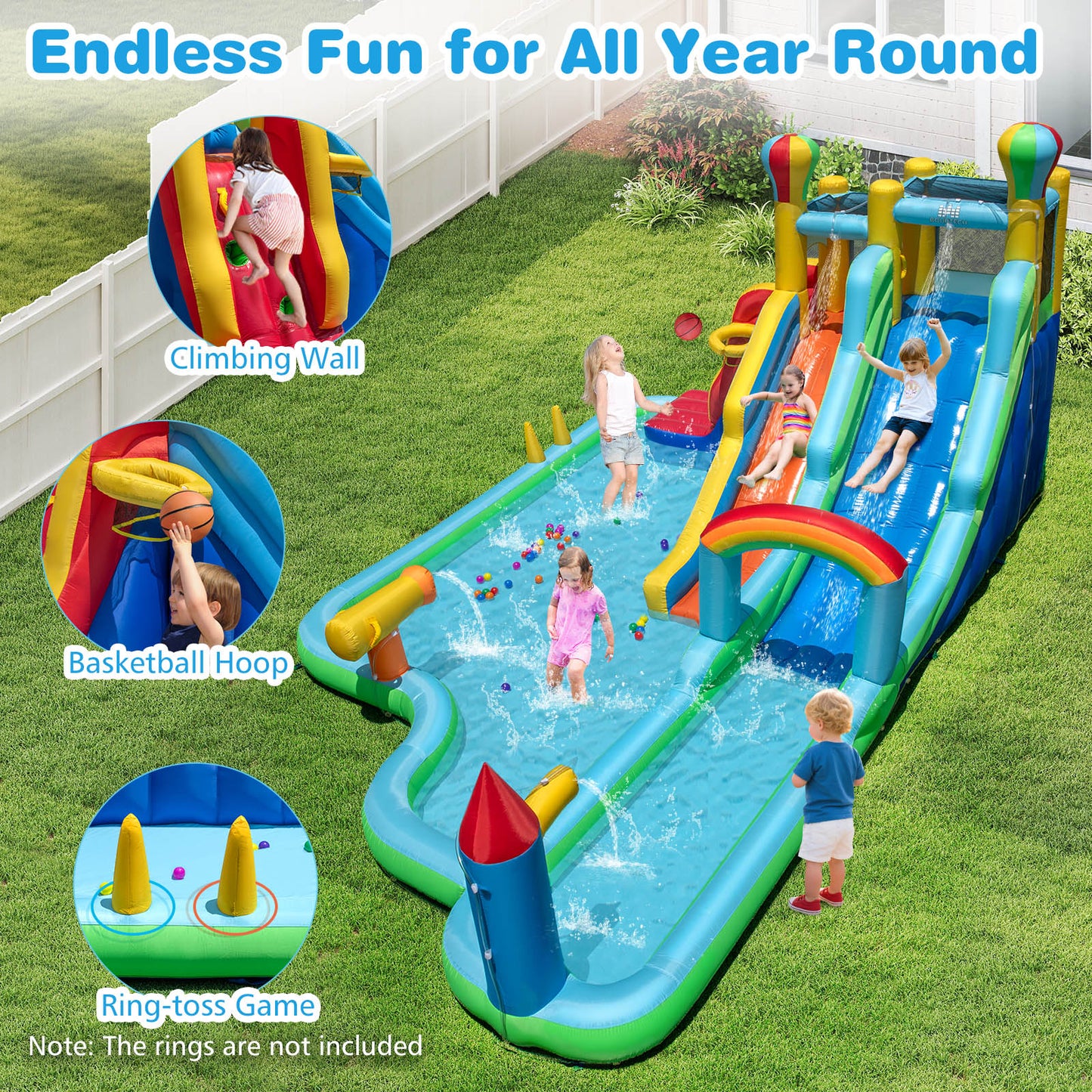 Inflatable Water Slide Park Giant Bounce House with 750W Blower, Blue Inflatable Water Slides at Gallery Canada