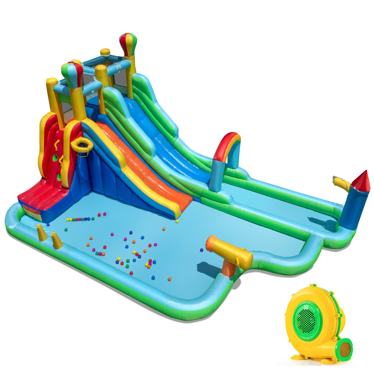 Inflatable Water Slide Park Giant Bounce House with 950W Blower, Blue Inflatable Water Slides Blue at Gallery Canada