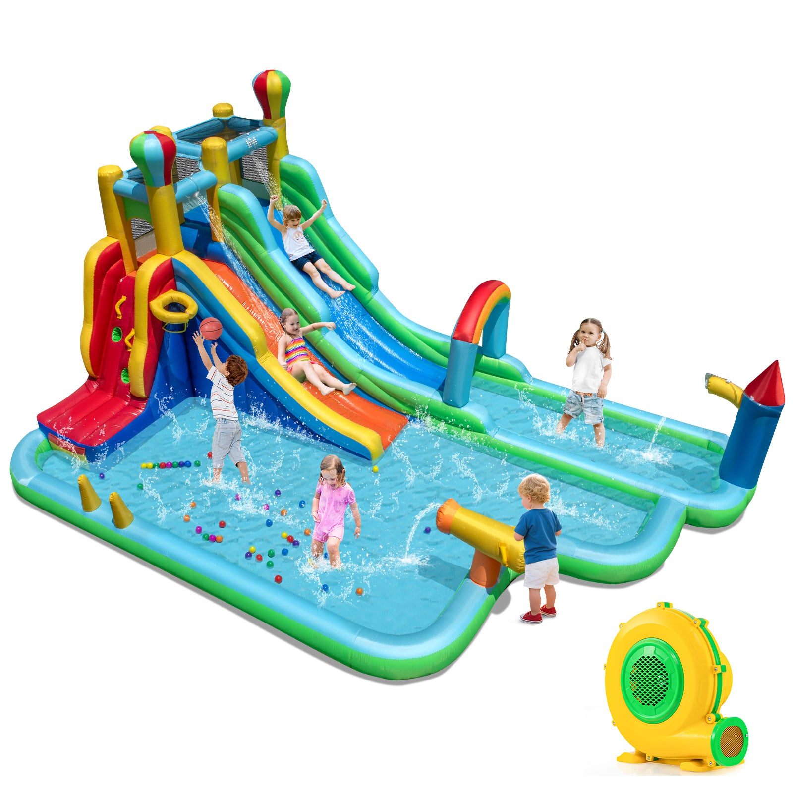Inflatable Water Slide Park Giant Bounce House with 950W Blower, Blue Inflatable Water Slides at Gallery Canada