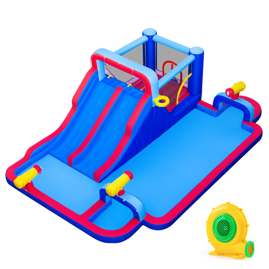 Inflatable Water Slide Park Giant Bounce House with Double Slides with 750W blower