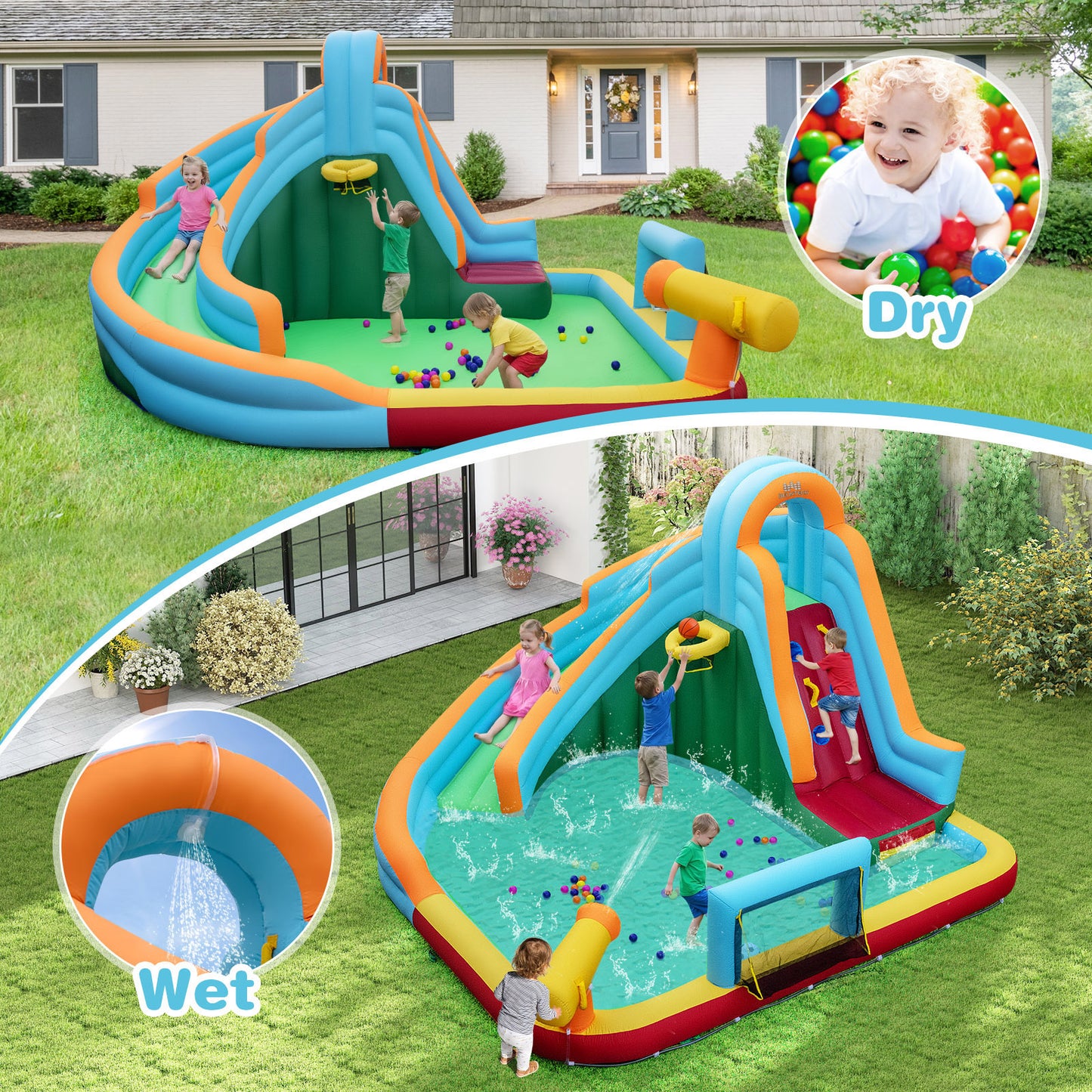 6-In-1 Inflatable Water Slide Park, Giant Bounce House With Splash Pool Inflatable Water Slides at Gallery Canada