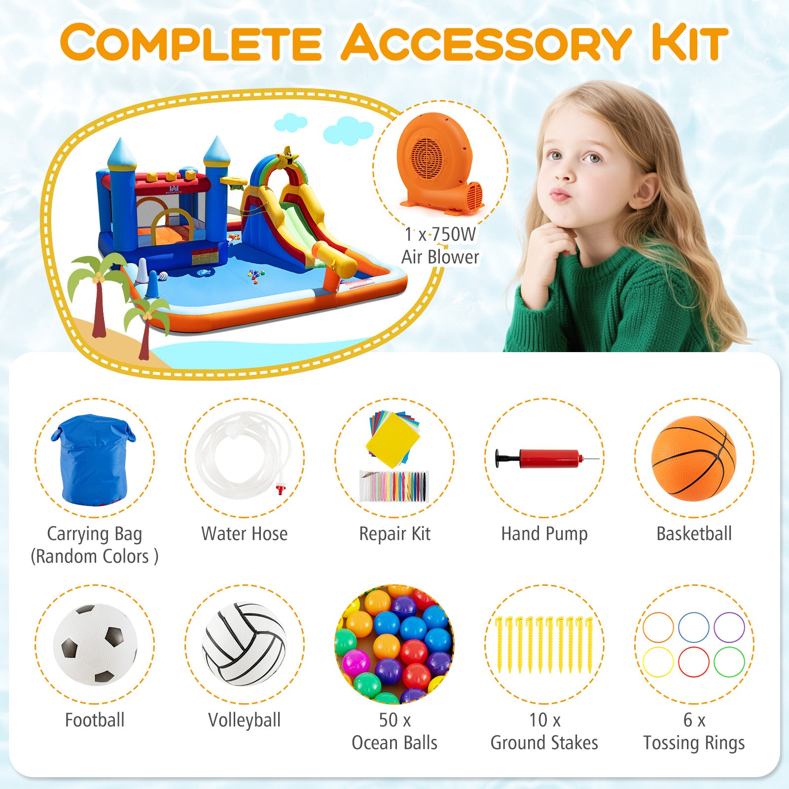 Inflatable Water Slide Park Bouncy Castle with Climbing Wall with 750W Blower Inflatable Water Slides at Gallery Canada