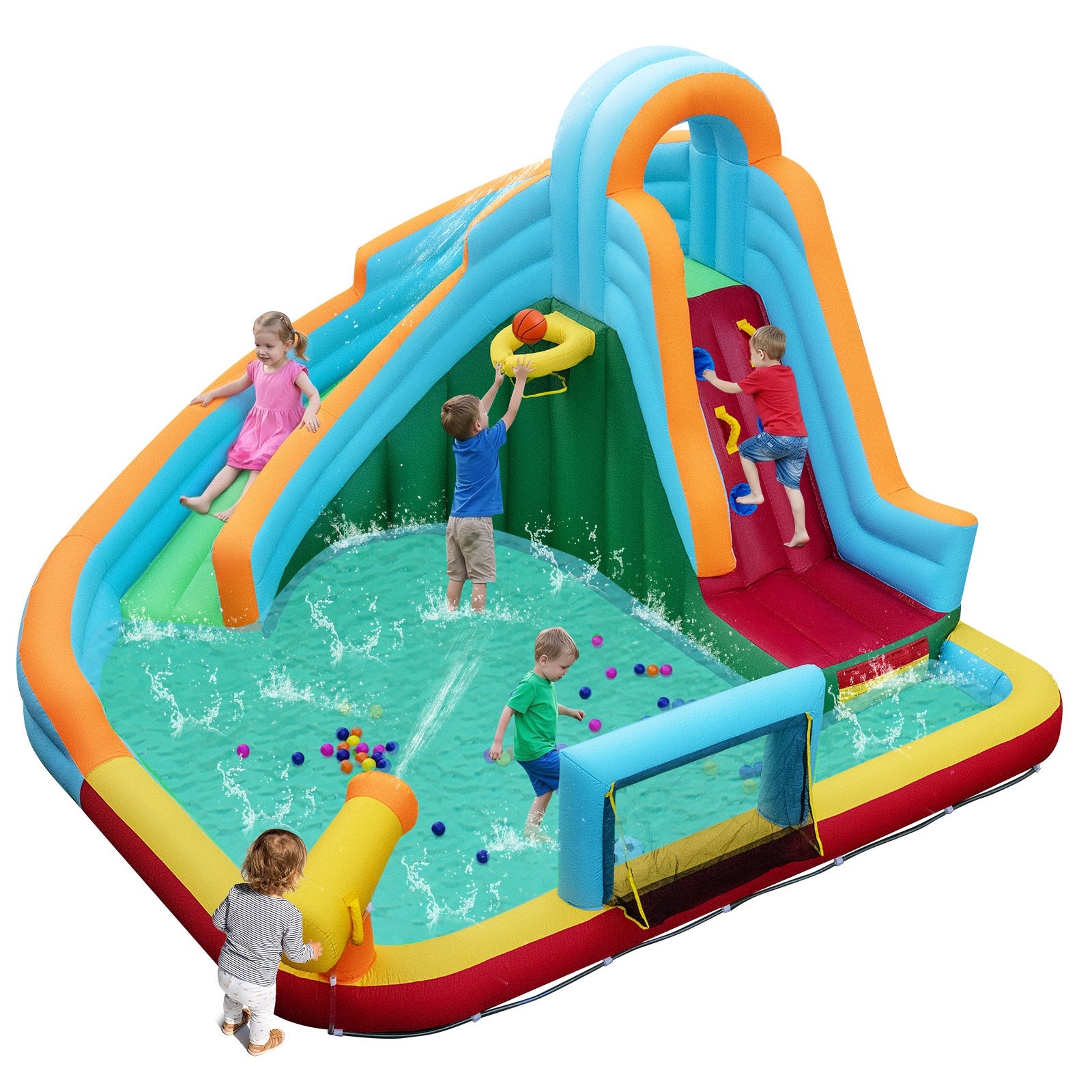 Inflatable Water Slide Park, 6-in-1 Giant Bounce House, Multicolor Inflatable Water Slides Multicolor at Gallery Canada