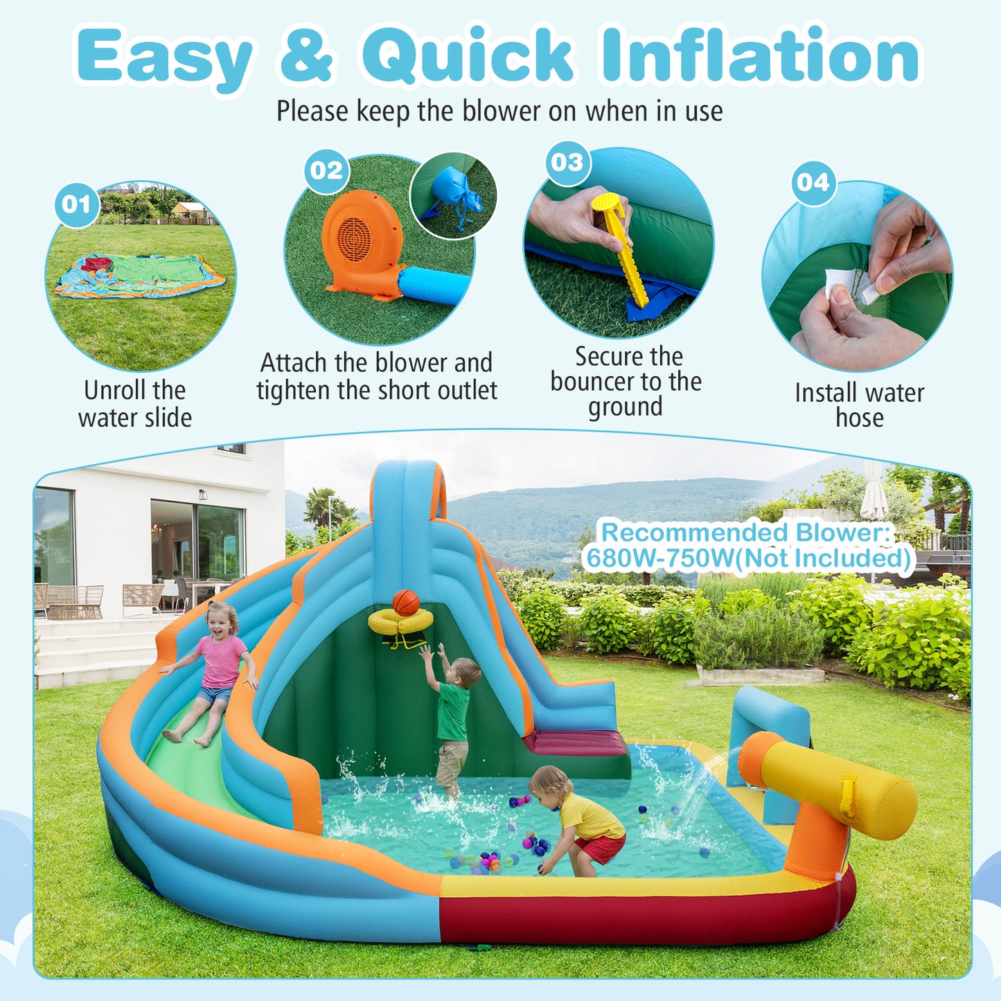 Inflatable Water Slide Park, 6-in-1 Giant Bounce House, Multicolor Inflatable Water Slides at Gallery Canada
