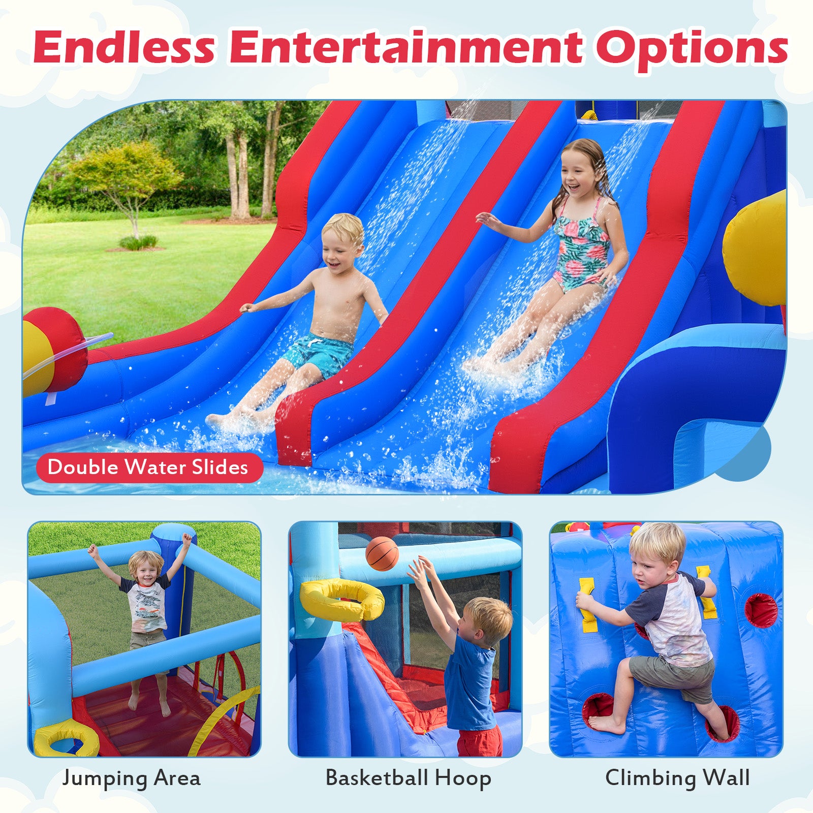 Inflatable Water Slide Park Giant Bounce House with Double Slides with 750W blower Inflatable Water Slides at Gallery Canada
