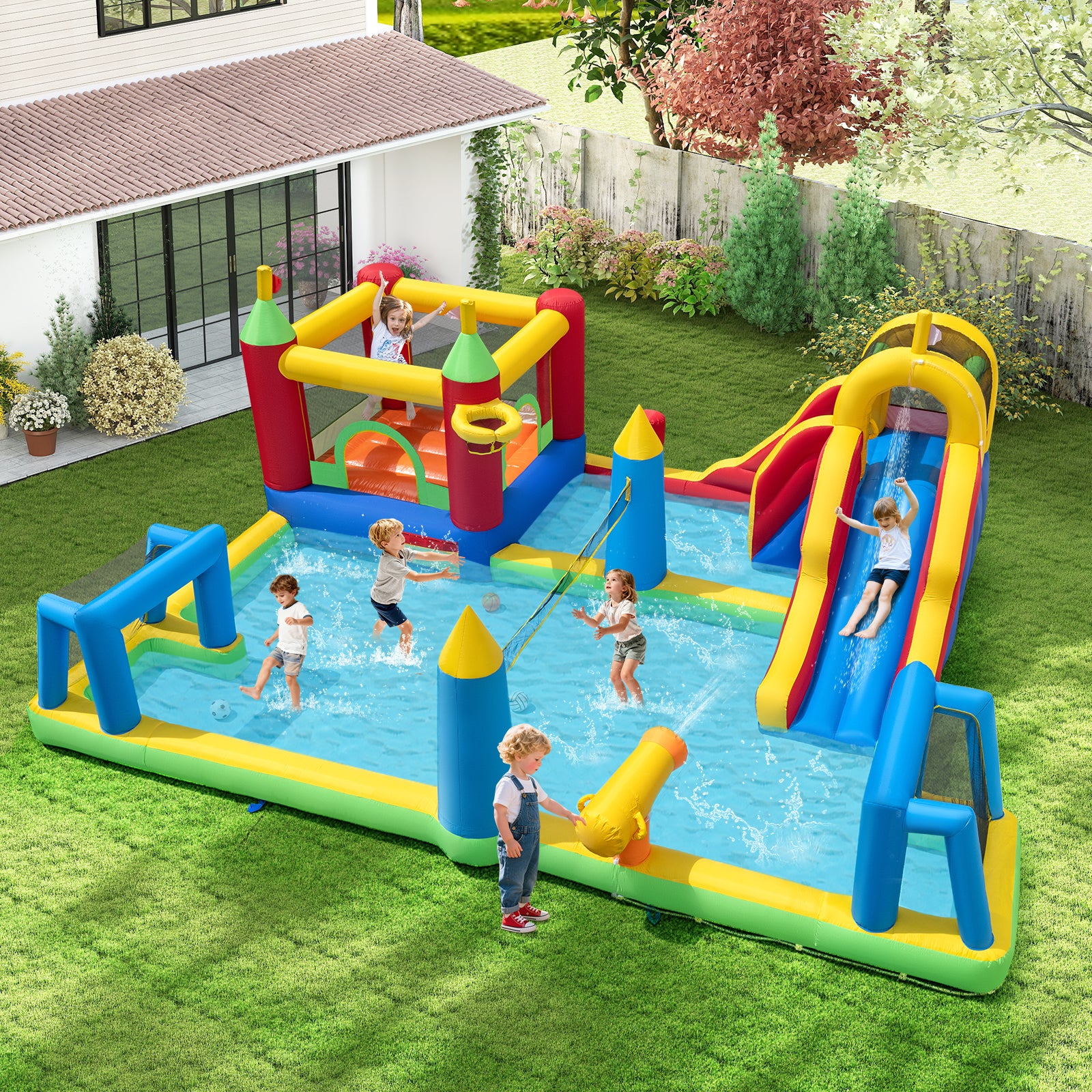 Inflatable Water Slide Bounce House, 9-in-1 Jumping Castle, 735W Blower Inflatable Water Slides at Gallery Canada