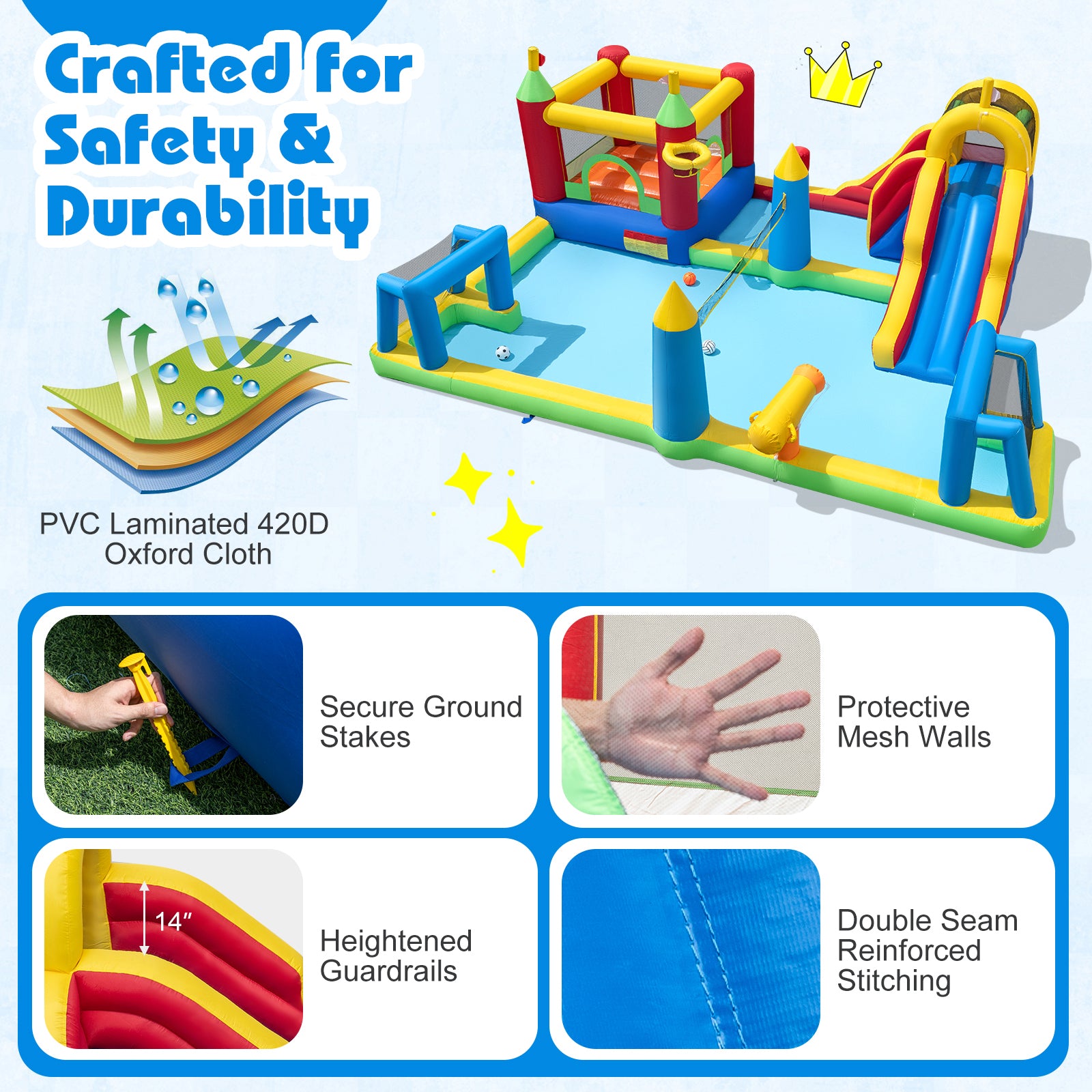 Inflatable Water Slide Bounce House, 9-in-1 Jumping Castle, 735W Blower Inflatable Water Slides at Gallery Canada