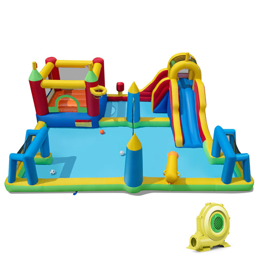 Inflatable Water Slide Bounce House, 9-in-1 Jumping Castle, 735W Blower