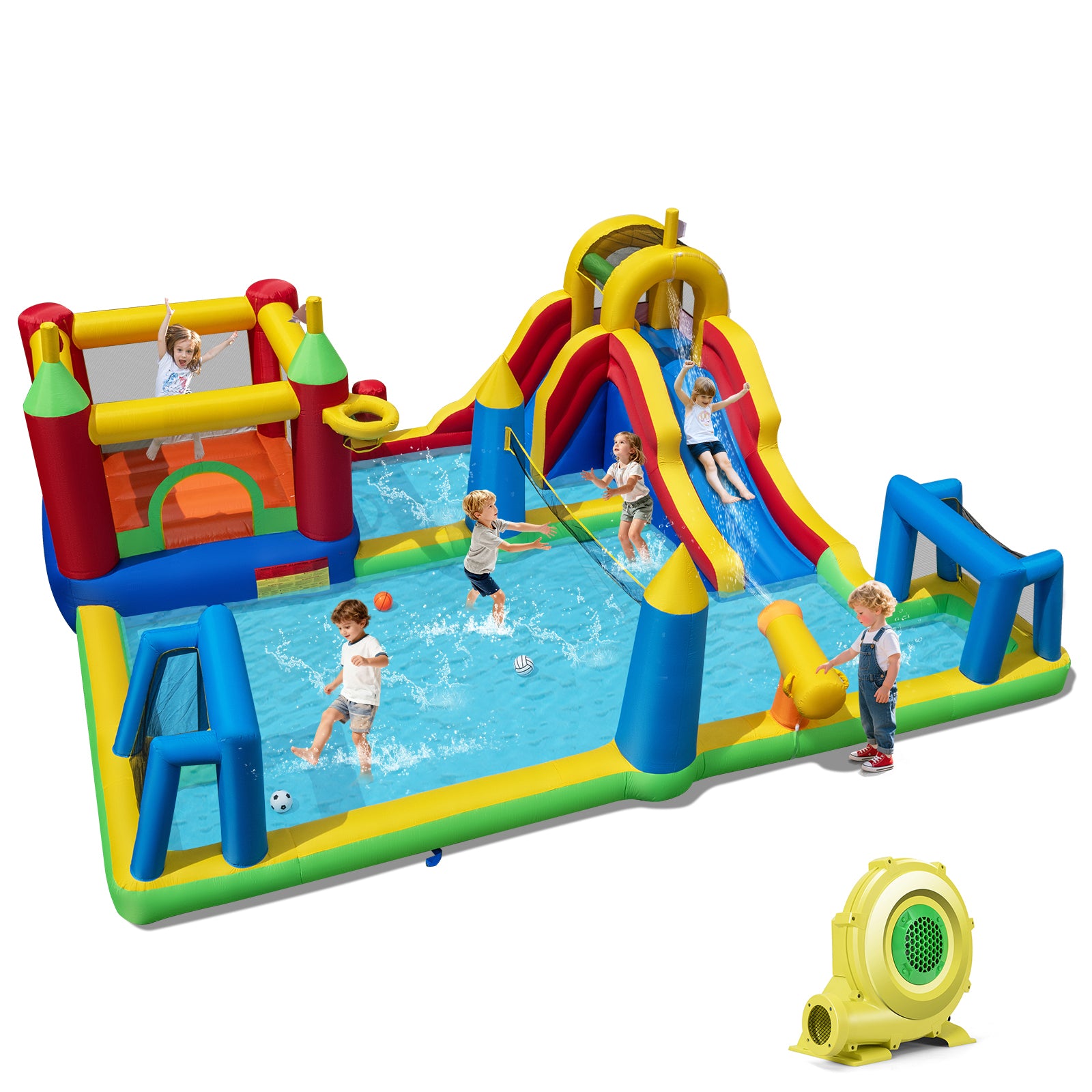 Inflatable Water Slide Bounce House, 9-in-1 Jumping Castle, 735W Blower Inflatable Water Slides at Gallery Canada