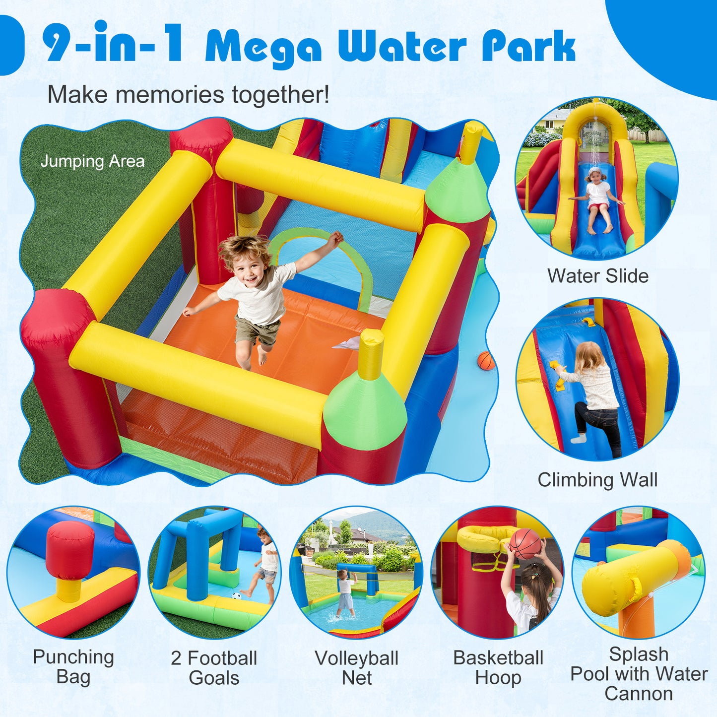 Inflatable Water Slide Bounce House, 9-In-1 Jumping Castle, 750W Blower Inflatable Water Slides at Gallery Canada