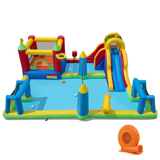 Inflatable Water Slide Bounce House, 9-In-1 Jumping Castle, 750W Blower