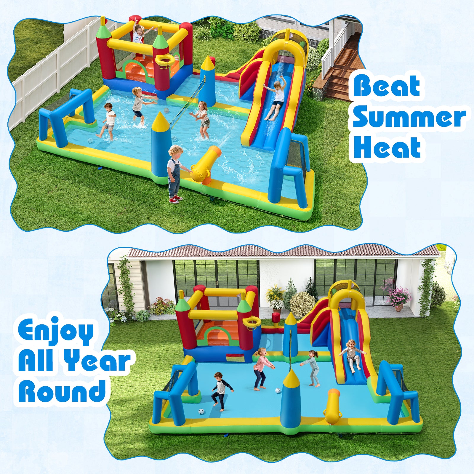 Inflatable Water Slide Bounce House, 9-in-1 Jumping Castle With Climbing Wall Inflatable Water Slides at Gallery Canada