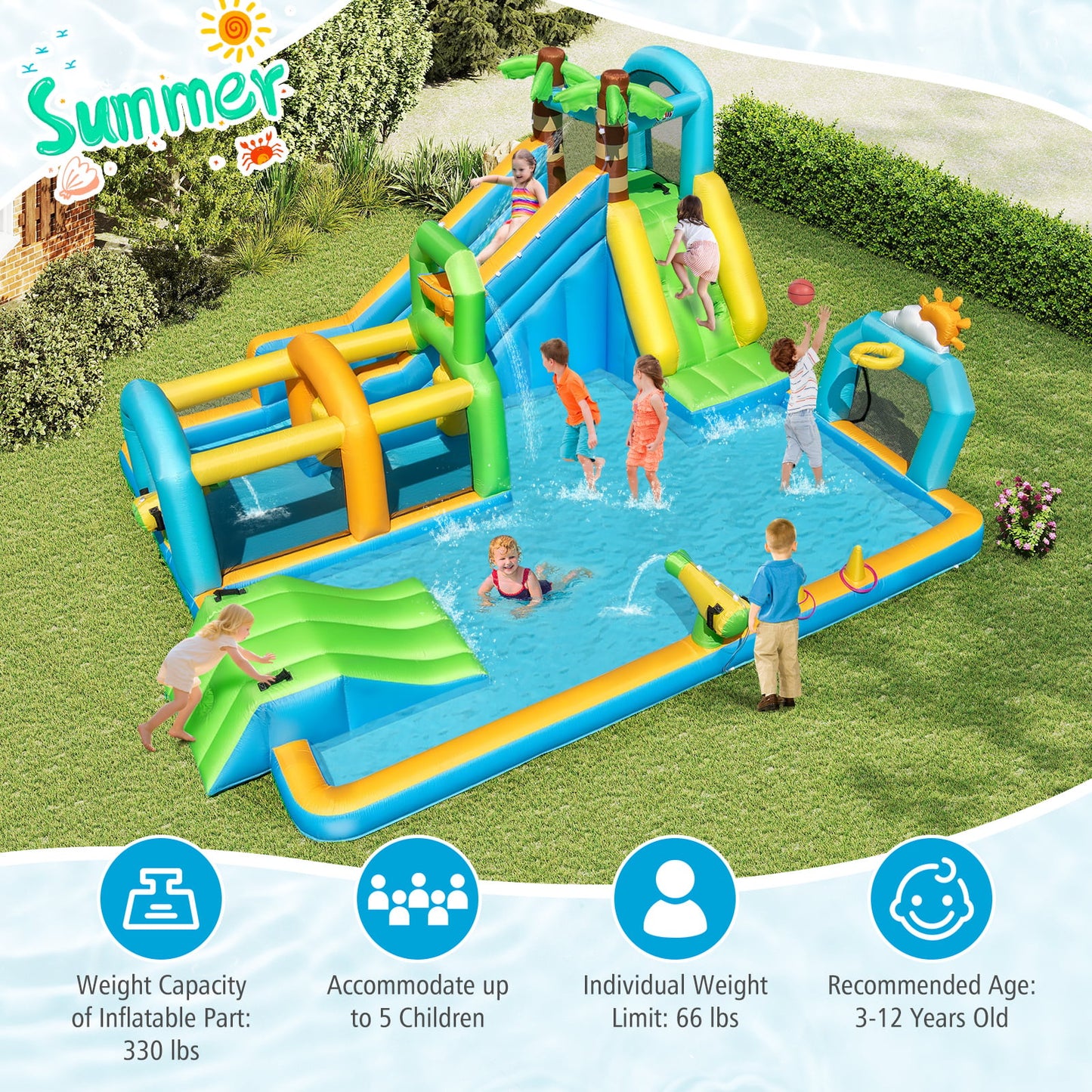 Inflatable Water Slide, Tropical Theme, Dual Slide, 735W Blower Inflatable Water Slides at Gallery Canada