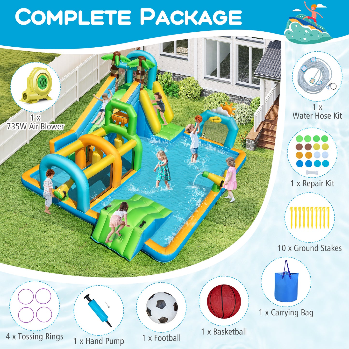Inflatable Water Slide, Tropical Theme, Dual Slide, 735W Blower Inflatable Water Slides at Gallery Canada
