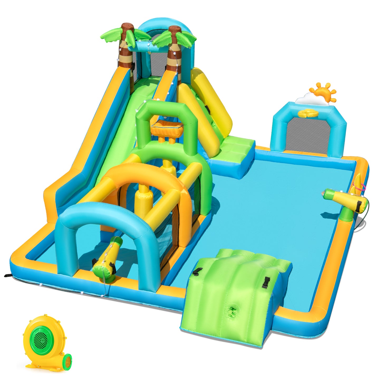 Inflatable Water Slide, Tropical Theme, Dual Slide Aqua Park, 680W Blower Inflatable Water Slides Options at Gallery Canada