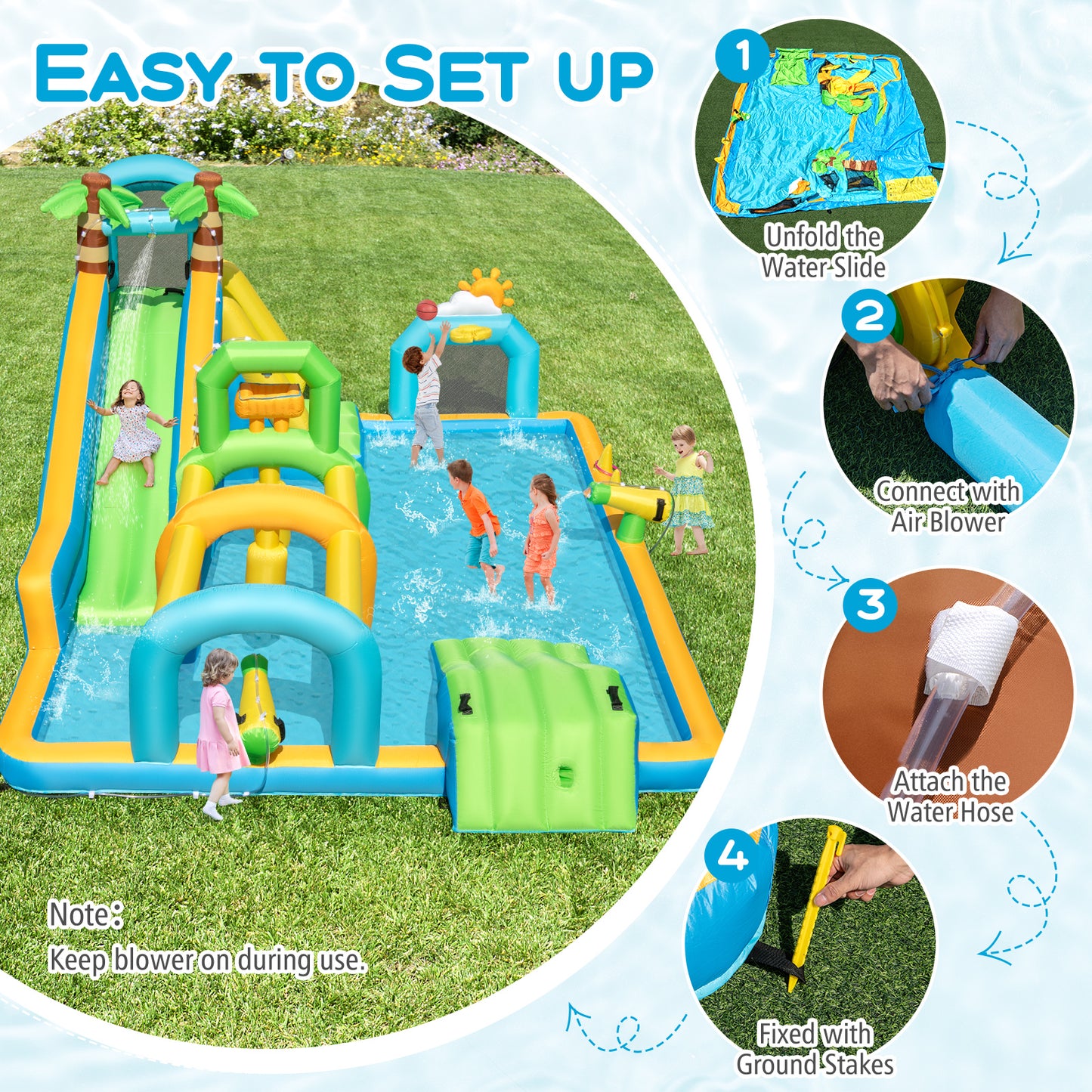 Inflatable Water Slide, Tropical Theme, Dual Slide Aqua Park, 680W Blower Inflatable Water Slides at Gallery Canada