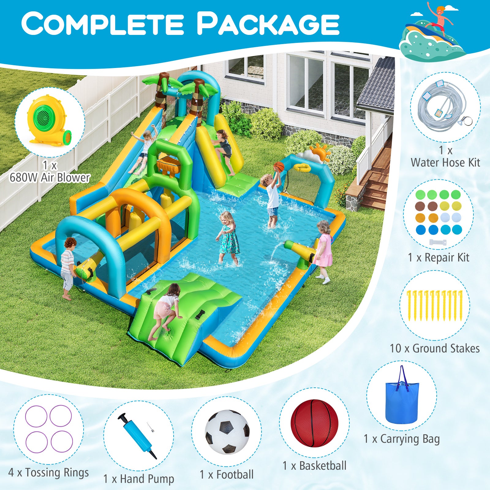 Inflatable Water Slide, Tropical Theme, Dual Slide Aqua Park, 680W Blower Inflatable Water Slides at Gallery Canada