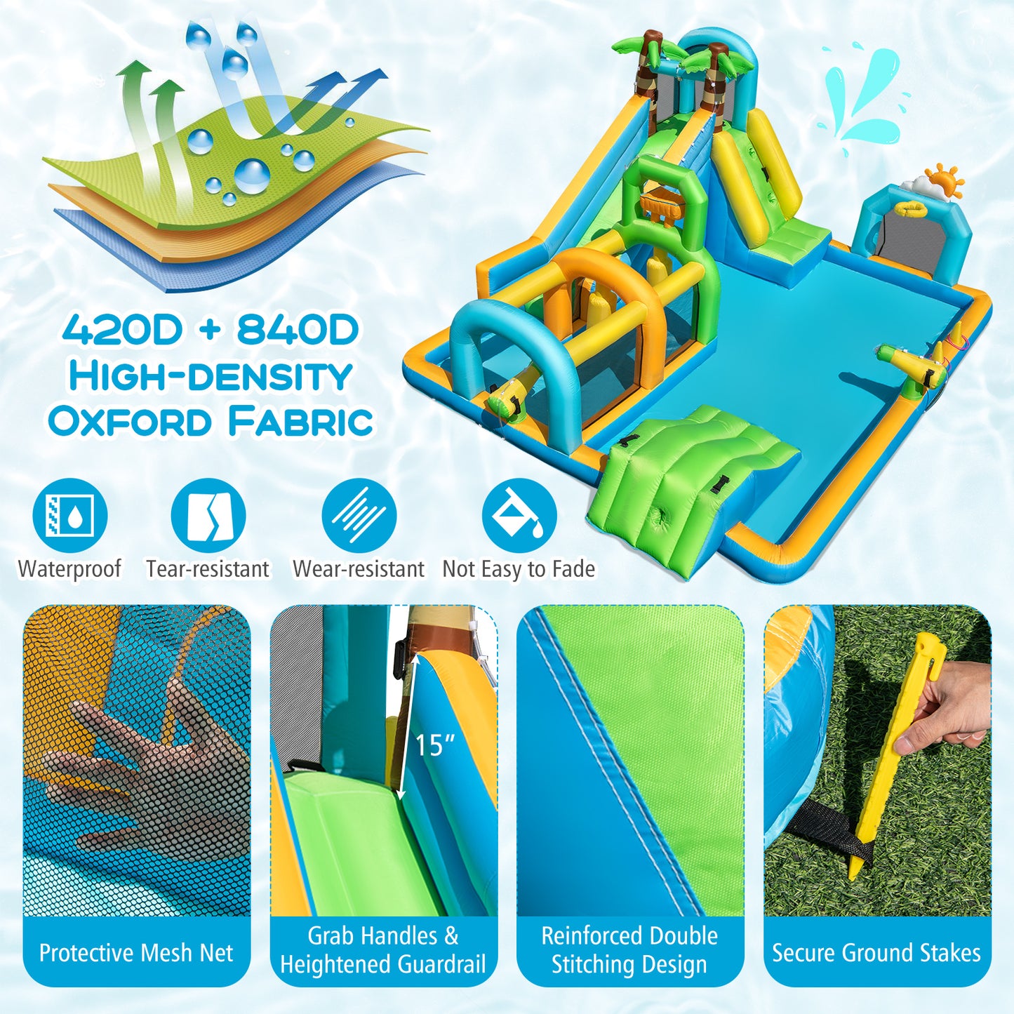 Inflatable Water Slide, Tropical Theme, Dual Slide Aqua Park, 680W Blower Inflatable Water Slides at Gallery Canada