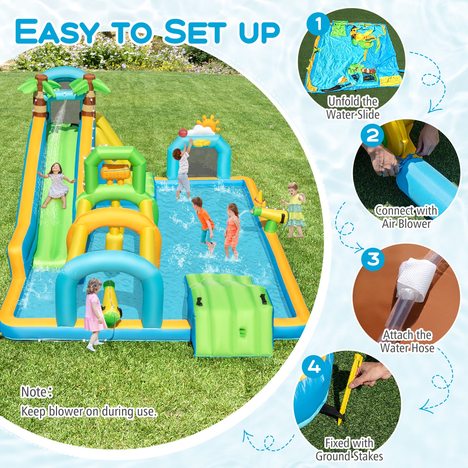 Inflatable Water Slide, Tropical Theme, Dual Slide Aqua Park, 750W Blower Inflatable Water Slides at Gallery Canada
