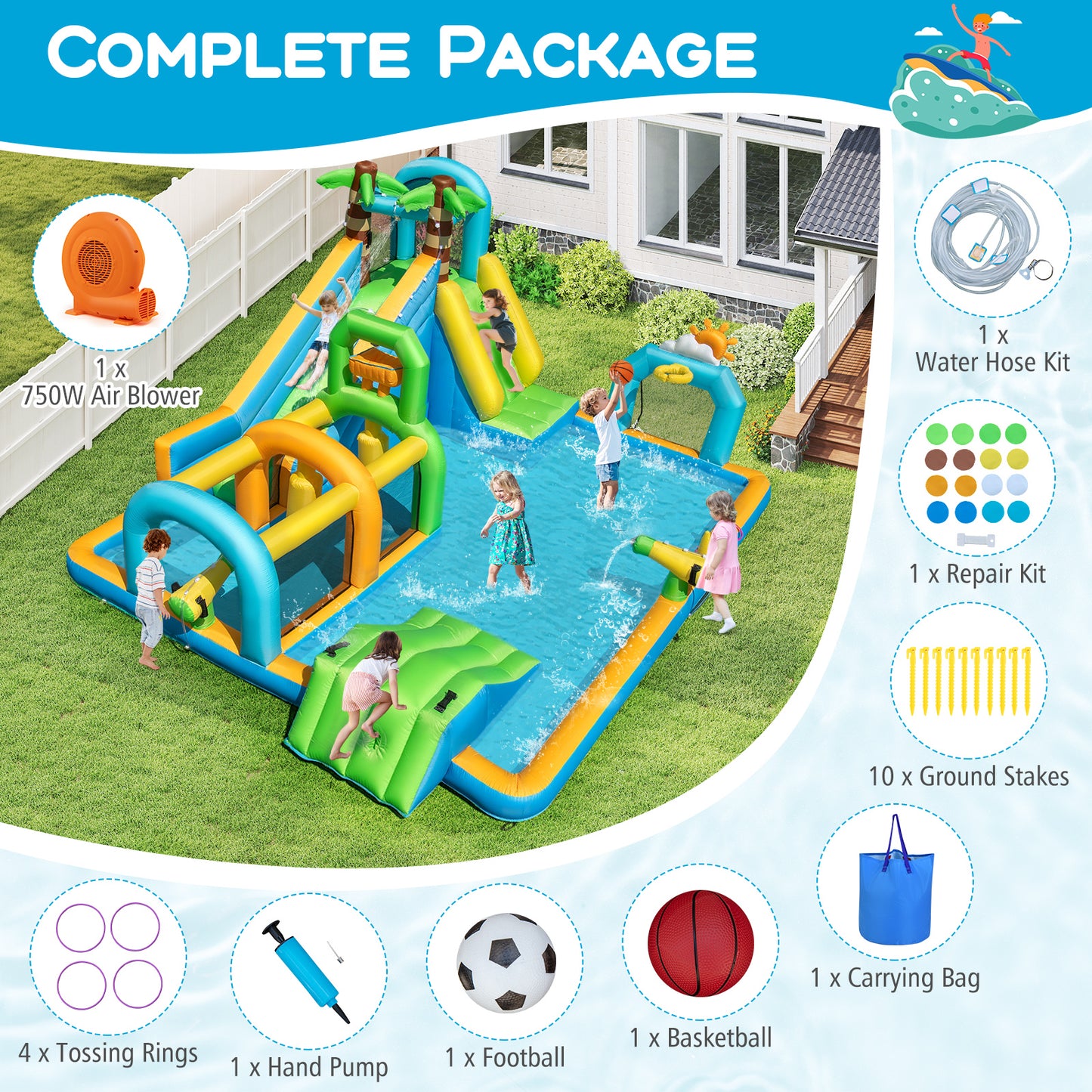 Inflatable Water Slide, Tropical Theme, Dual Slide Aqua Park, 750W Blower Inflatable Water Slides at Gallery Canada