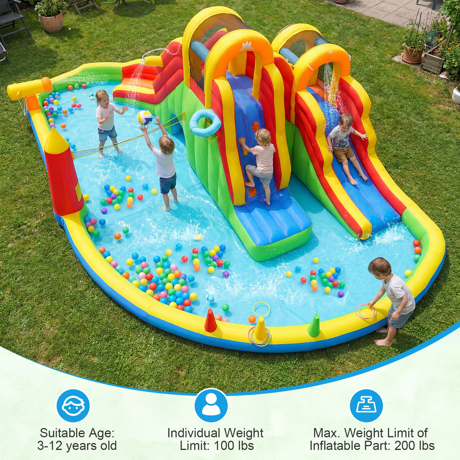 Inflatable Water Slide Park, 2 Long Slides, Climbing Walls, Multicolor Inflatable Water Slides at Gallery Canada