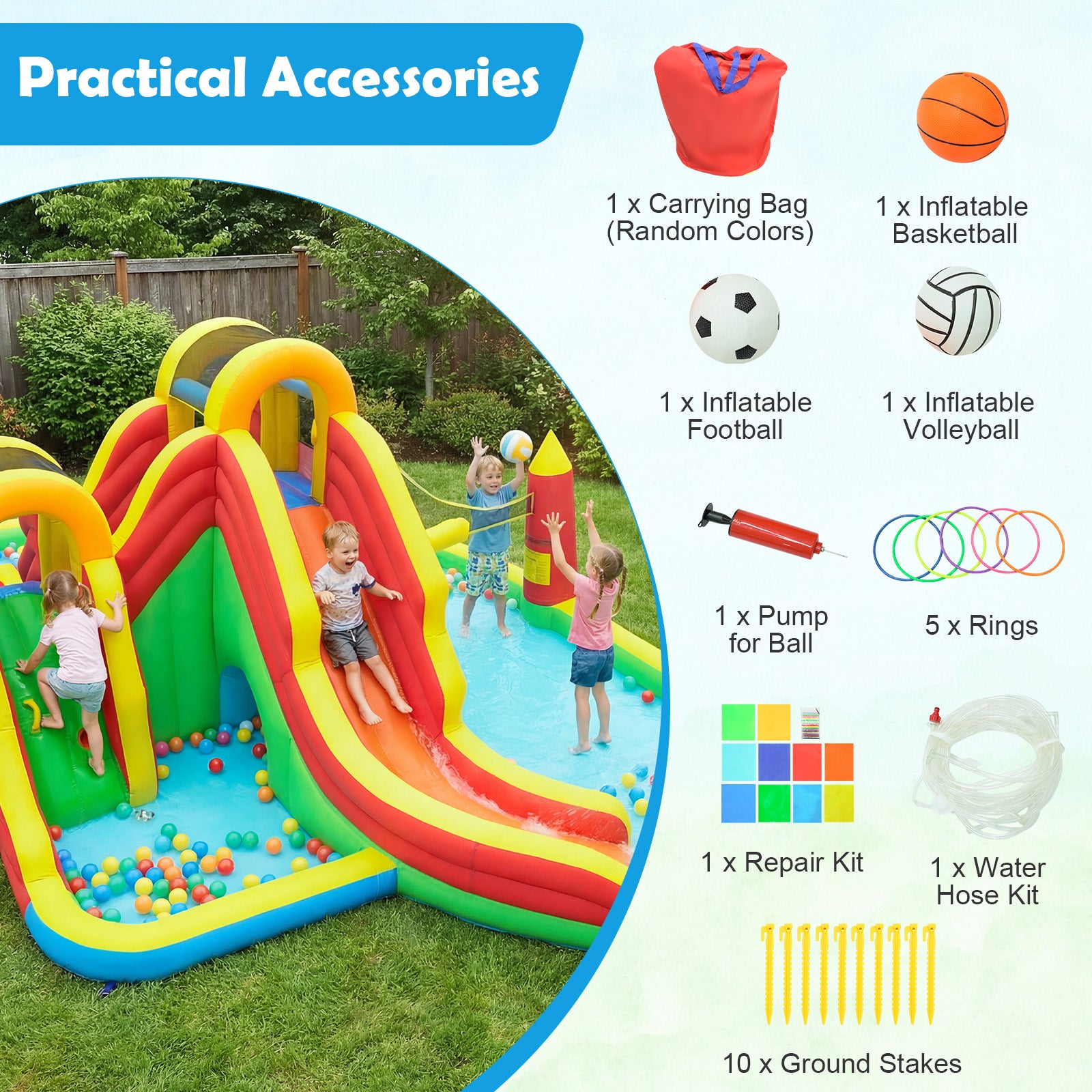 Inflatable Water Slide Park, 2 Long Slides, Climbing Walls, Multicolor Inflatable Water Slides at Gallery Canada
