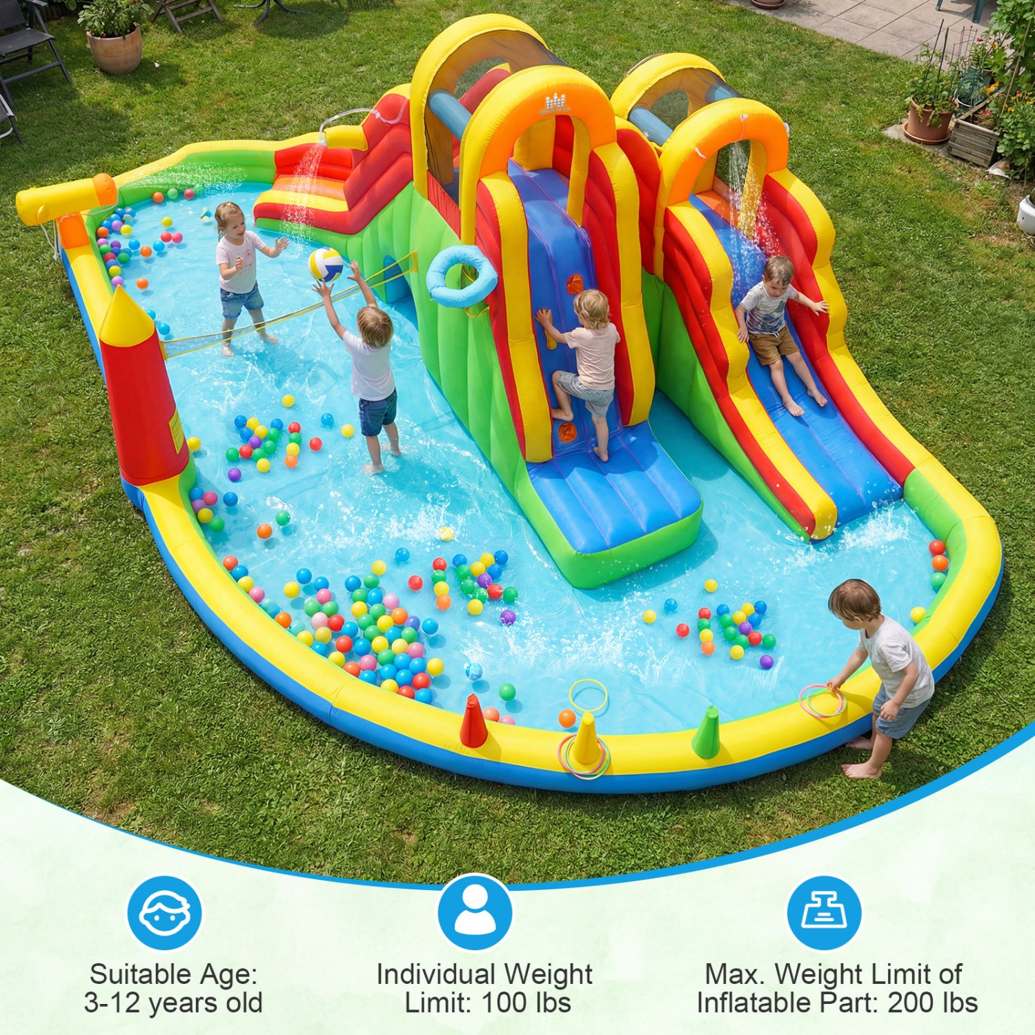 Inflatable Water Slide Park, 2 Long Slides, Climbing Walls, Multicolor Inflatable Water Slides at Gallery Canada