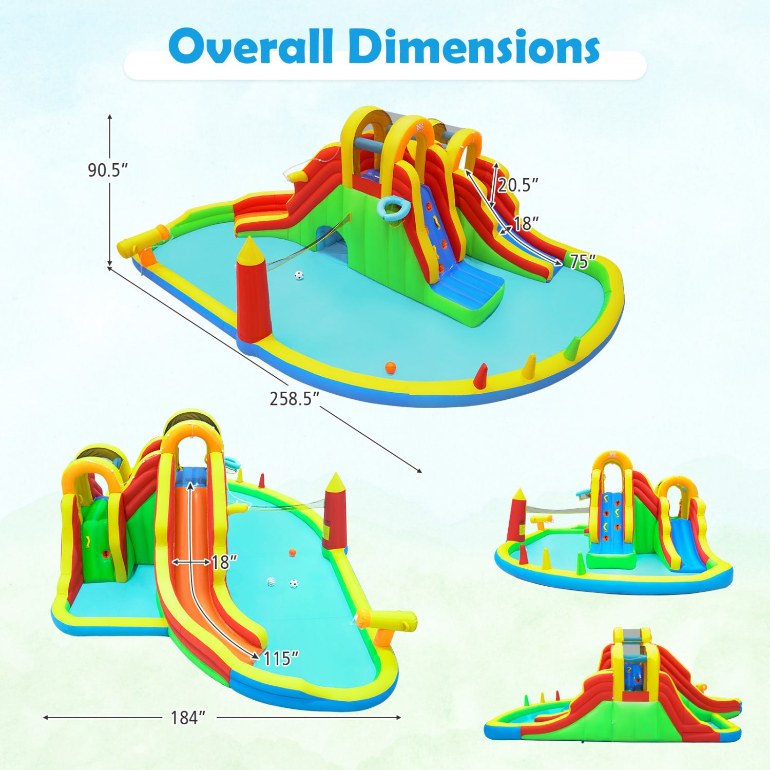 Inflatable Water Slide Park, 2 Long Slides, Climbing Walls, Multicolor Inflatable Water Slides at Gallery Canada