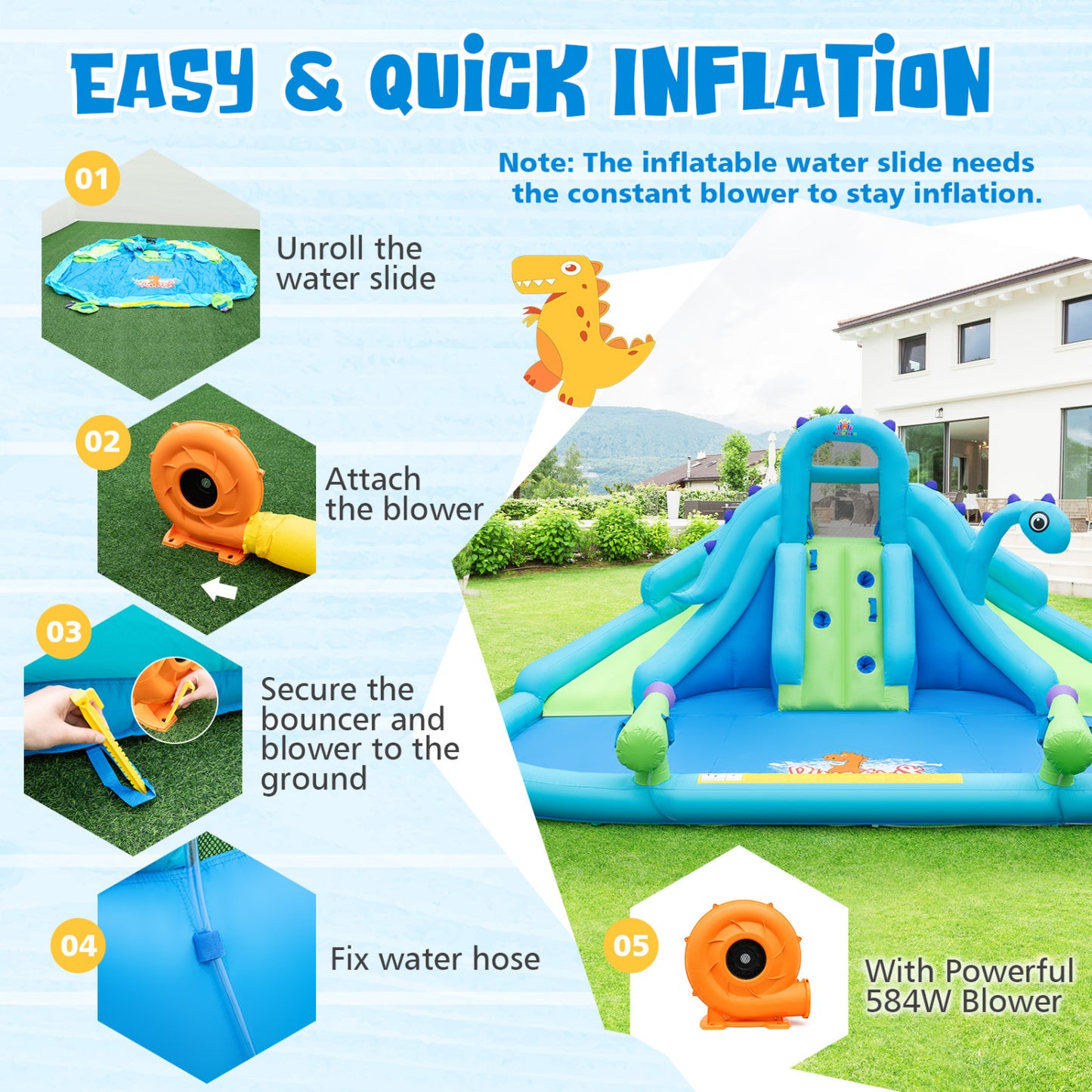Inflatable Water Slide, Dual Slides, Large Splash Pool, Blue Bounce House at Gallery Canada