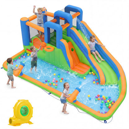 Inflatable Water Slide Park, Splash Pool, 780W Blower