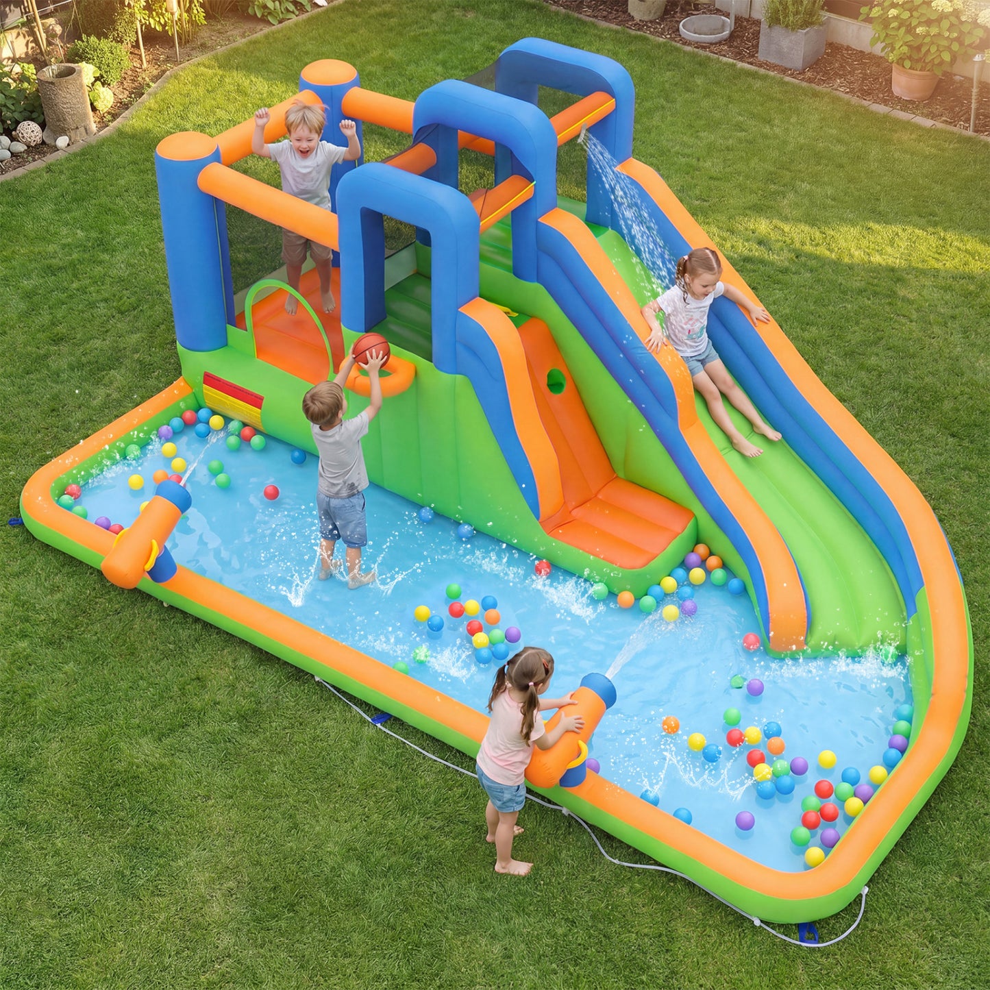 Inflatable Water Slide Park, Splash Pool, 780W Blower