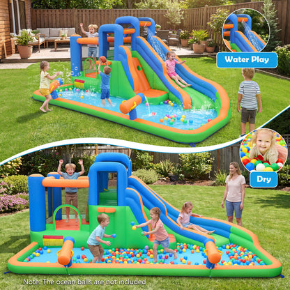 Inflatable Water Slide Park, Splash Pool, 780W Blower