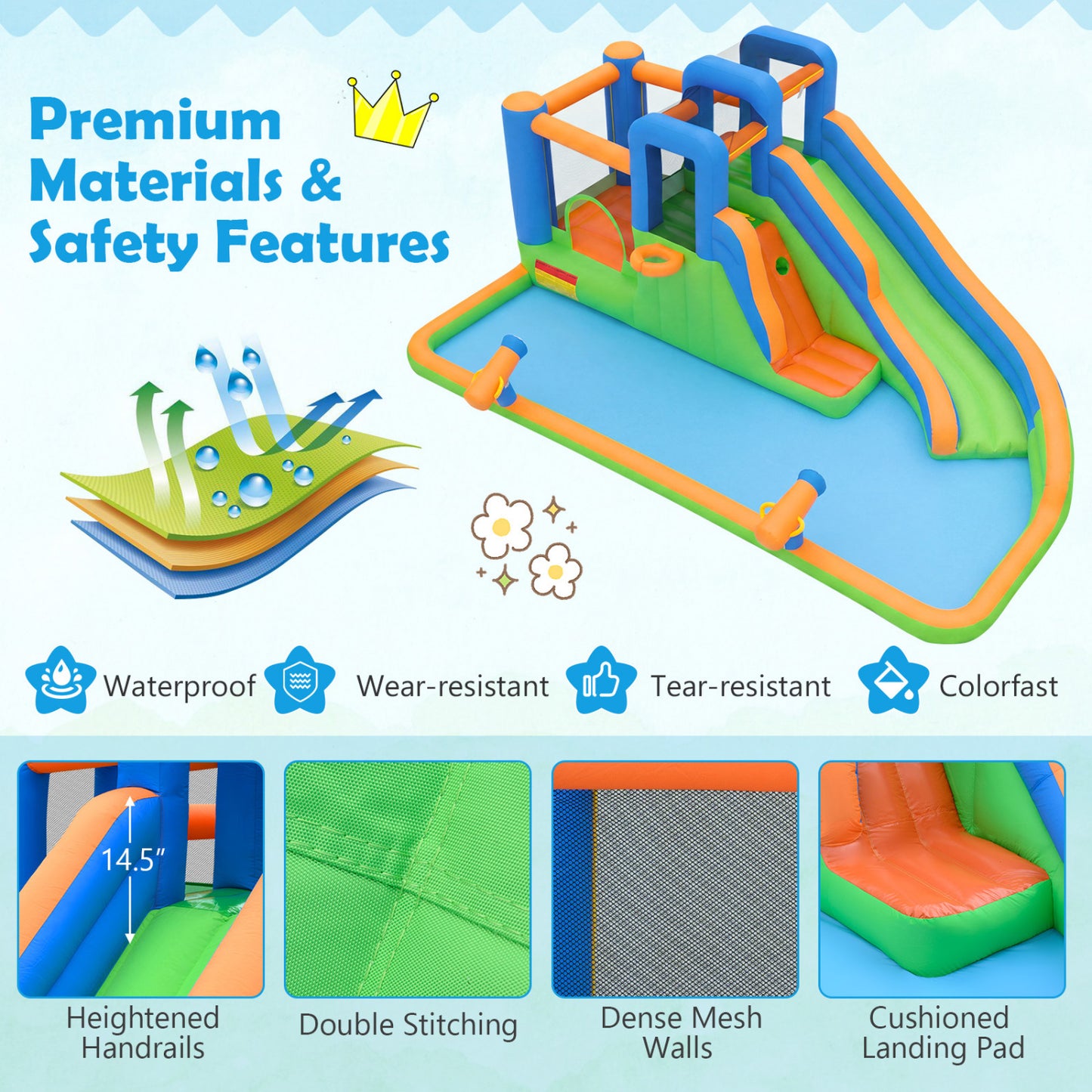 Inflatable Water Slide Park, Splash Pool, 780W Blower