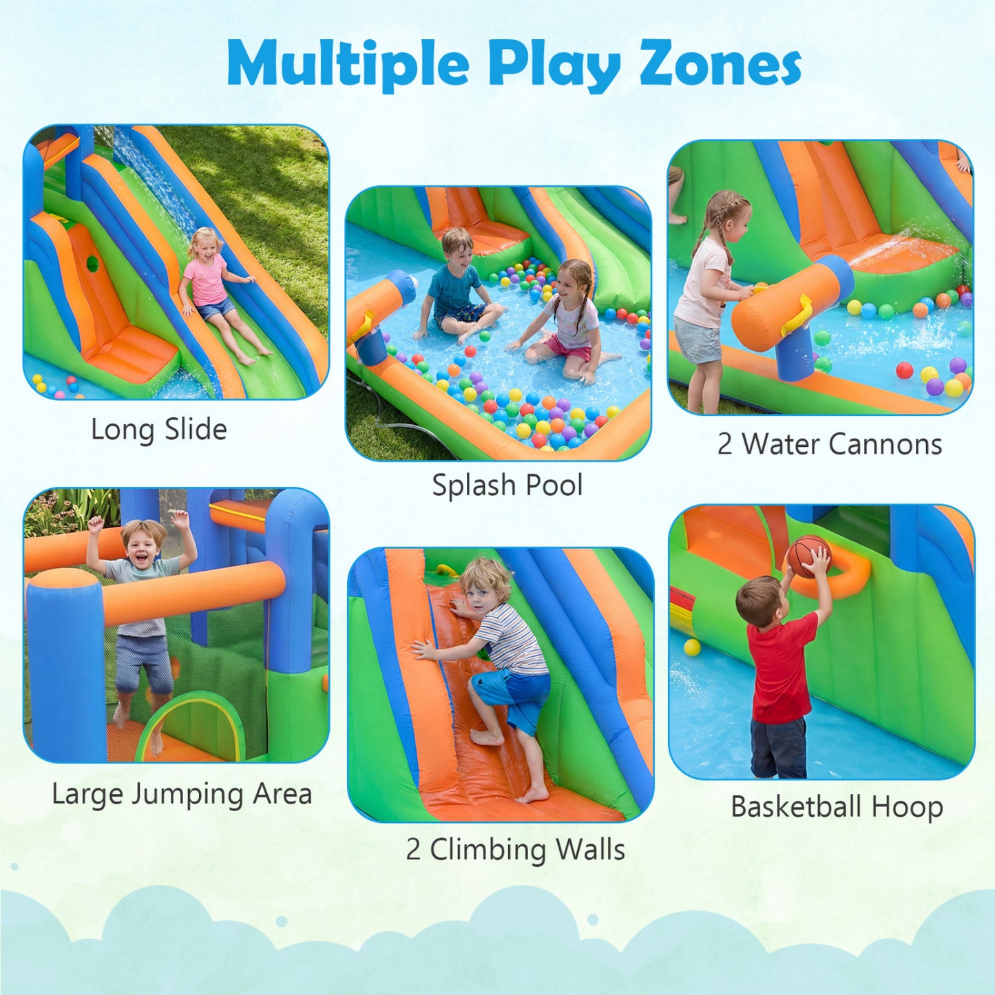 Inflatable Water Slide Park, Splash Pool, 780W Blower