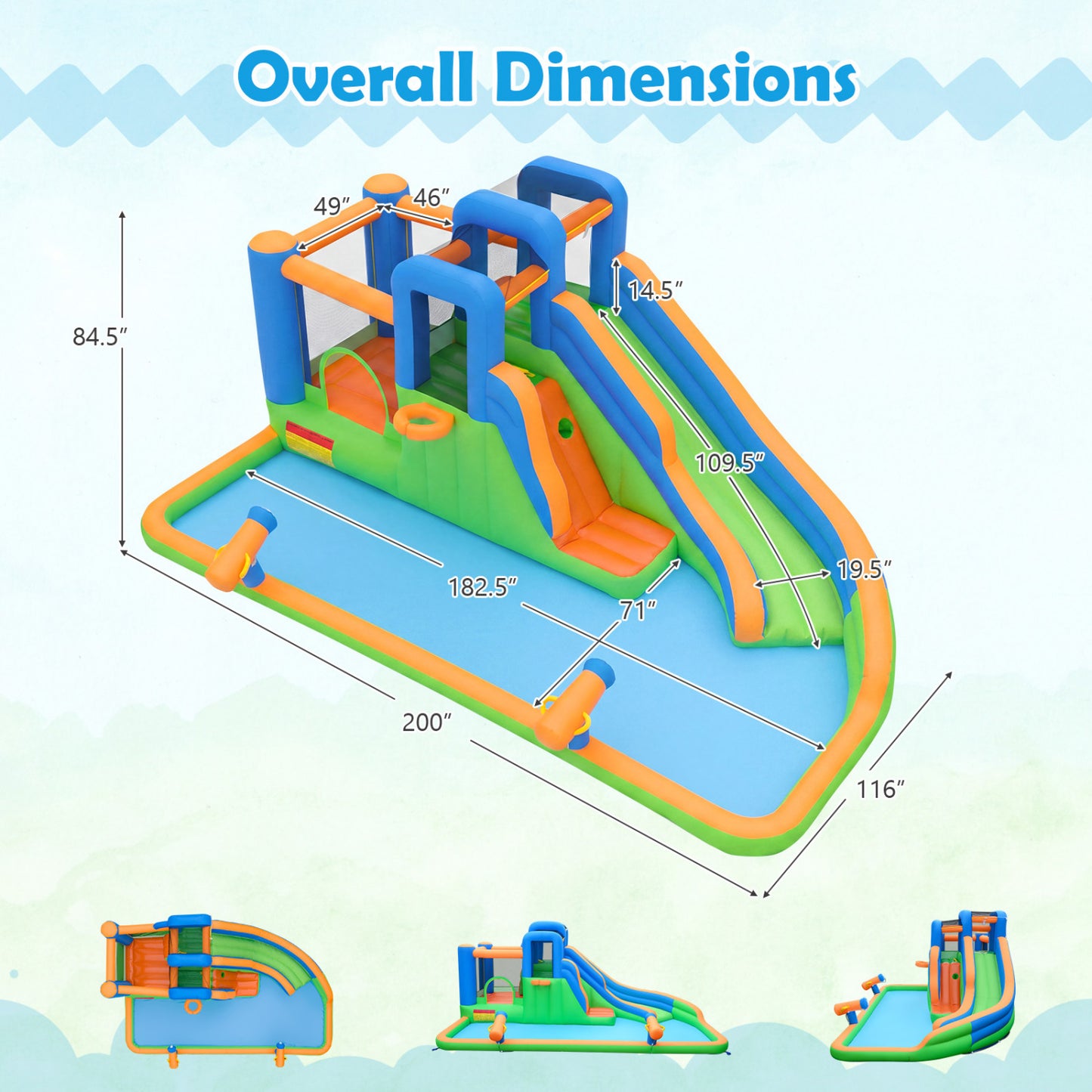Inflatable Water Slide Park, Splash Pool, 780W Blower