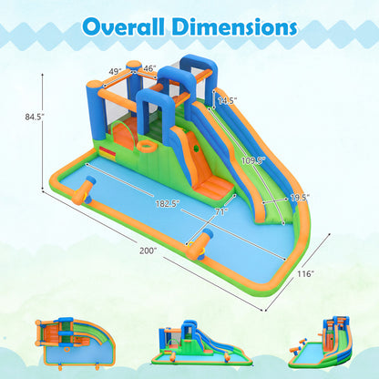 Inflatable Water Slide Park, Splash Pool, 780W Blower