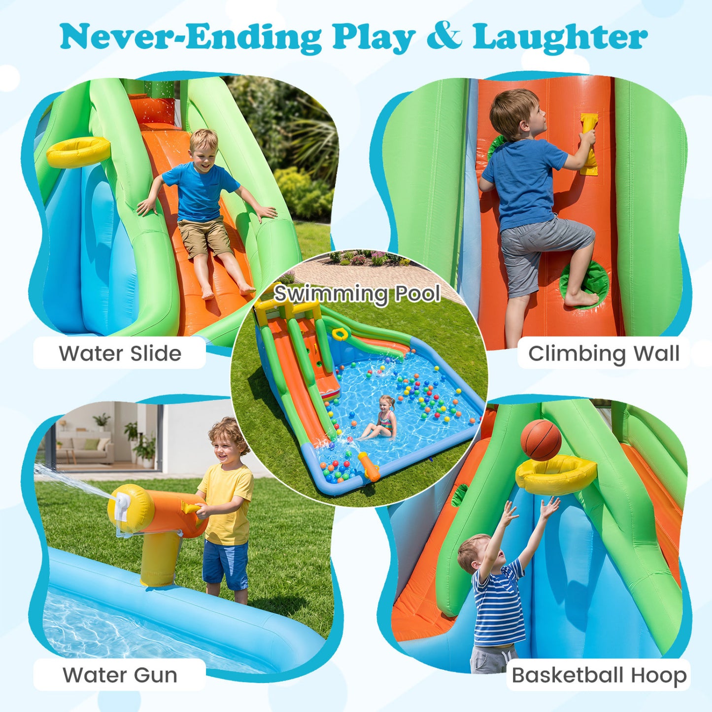 Inflatable Water Slide for Kids, Double Slides, 680W Blower
