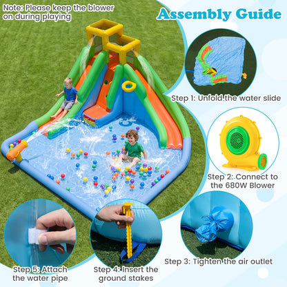 Inflatable Water Slide for Kids, Double Slides, 680W Blower