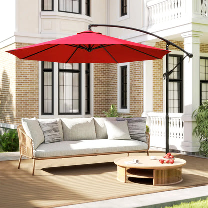 9.7ft Offset Patio Umbrella, Crank Handle, 8 Ribs, Cross Base, Wine Red Offset Cantilever Umbrellas at Gallery Canada