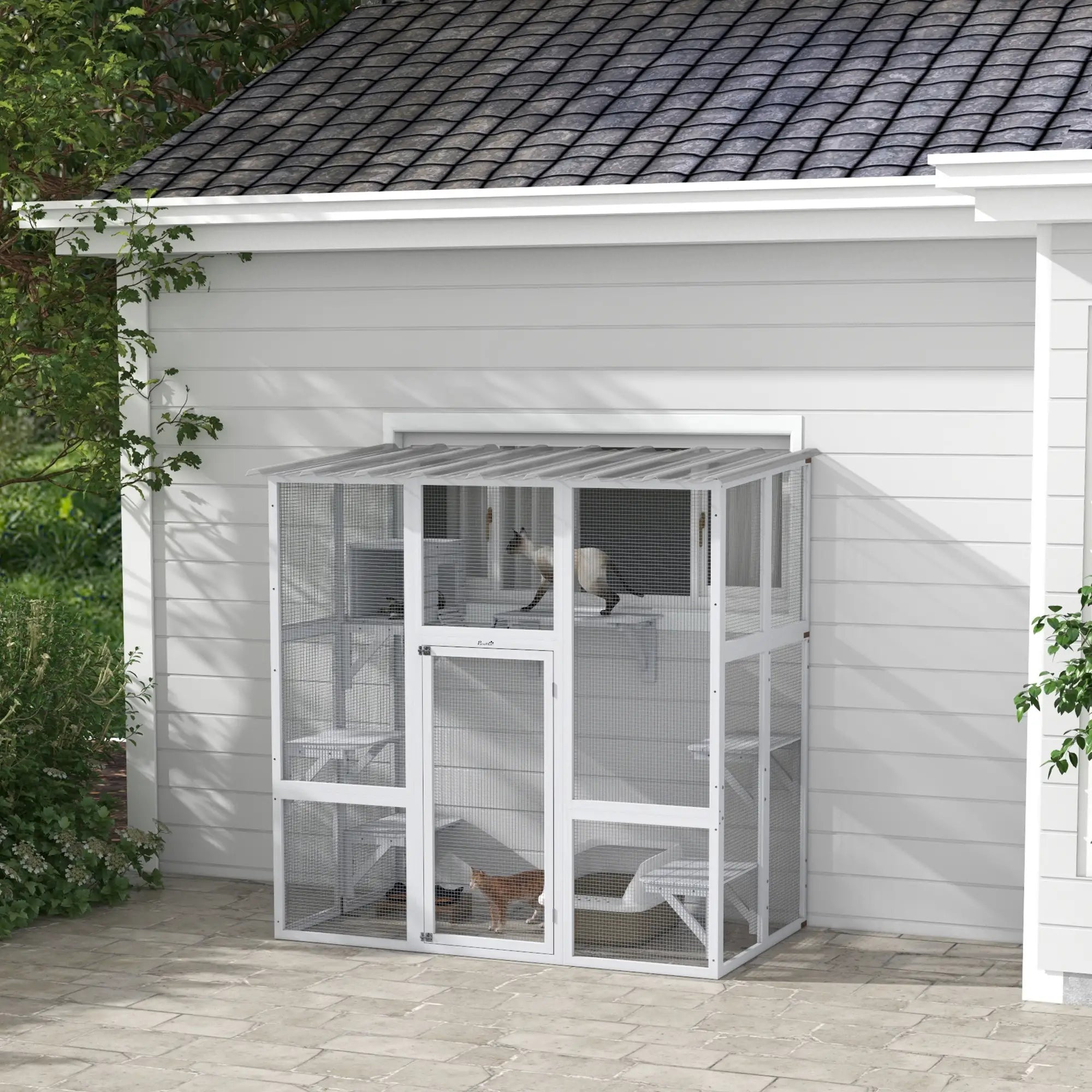 Outdoor Cat Enclosure, Window Box, Weatherproof Roof, Bridge, Resting Box, Platforms, for 2 Kittens, White Outdoor Cat Enclosures at Gallery Canada