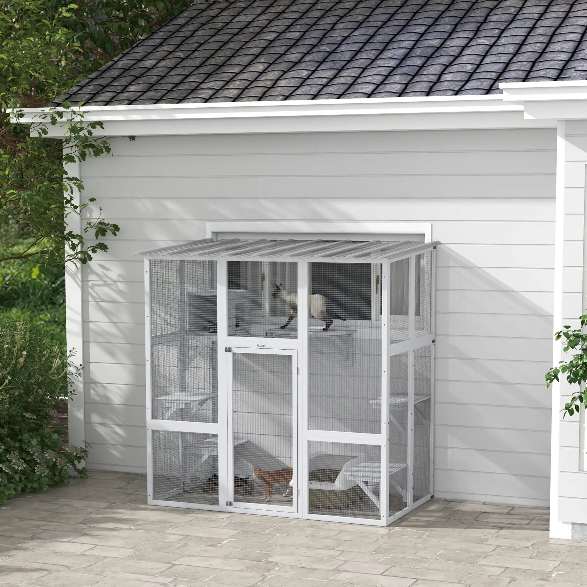 Outdoor Cat Enclosure, Window Box, Weatherproof Roof, Bridge, Resting Box, Platforms, for 2 Kittens, White Outdoor Cat Enclosures at Gallery Canada