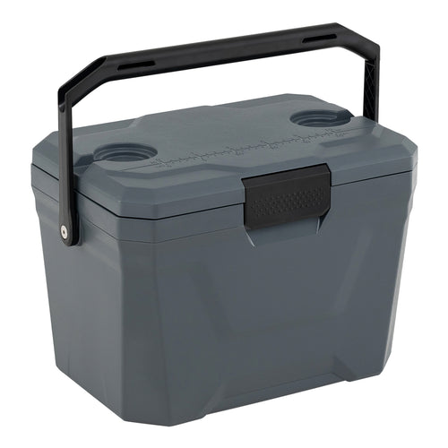 Insulated Portable Cooler, Hard Shell Ice Chest, 2 Cup Holders, Gray