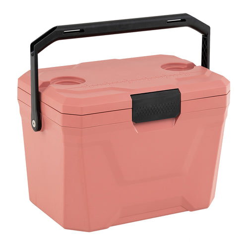 Insulated Portable Cooler, Hard Shell Ice Chest, 2 Cup Holders, Pink