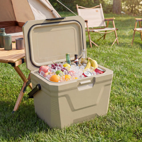 Insulated Portable Cooler Hard Shell Ice Chest, Coffee, Sand