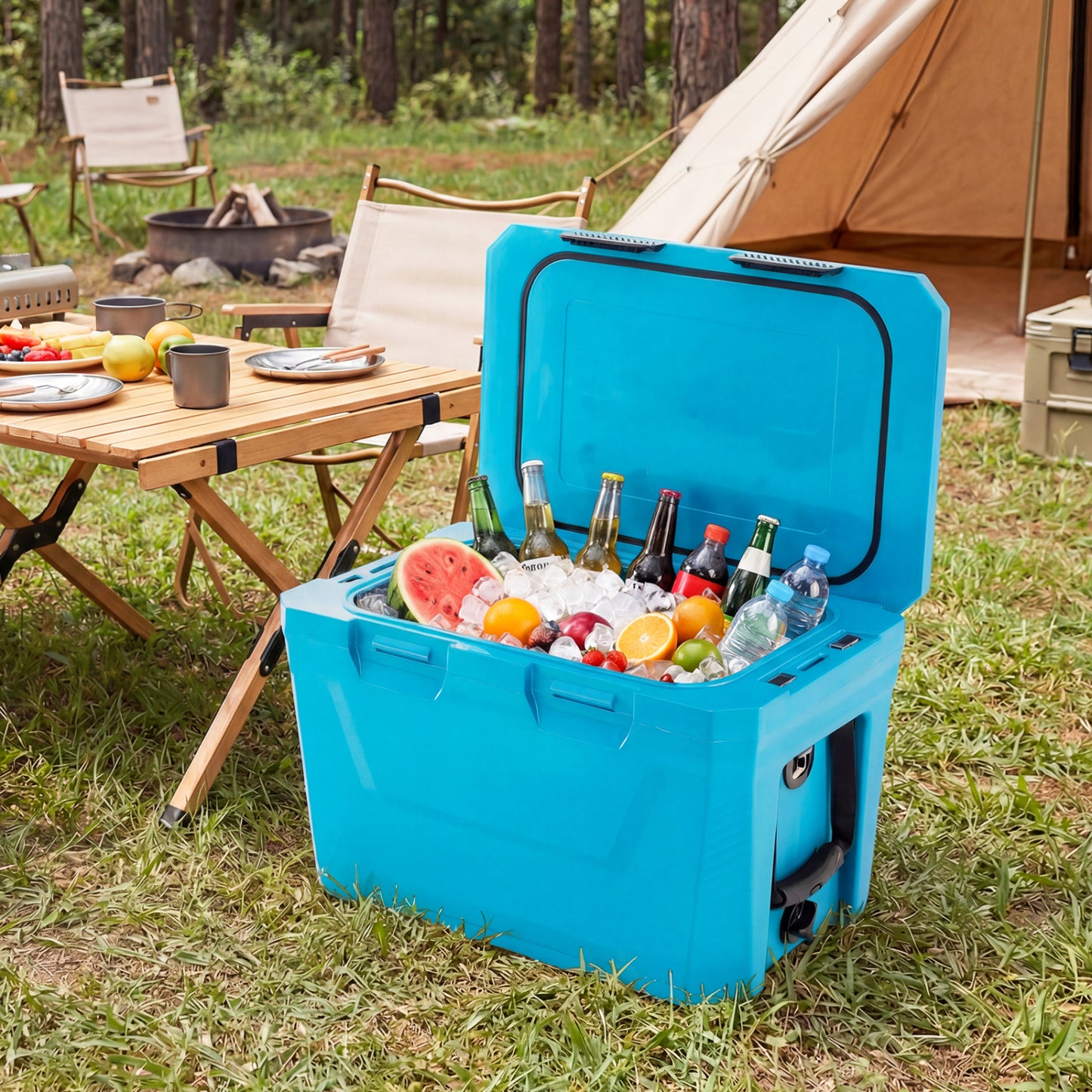 Insulated Hard Shell Cooler, Ice Chest with 2 Cup Holders, Blue Coolers at Gallery Canada