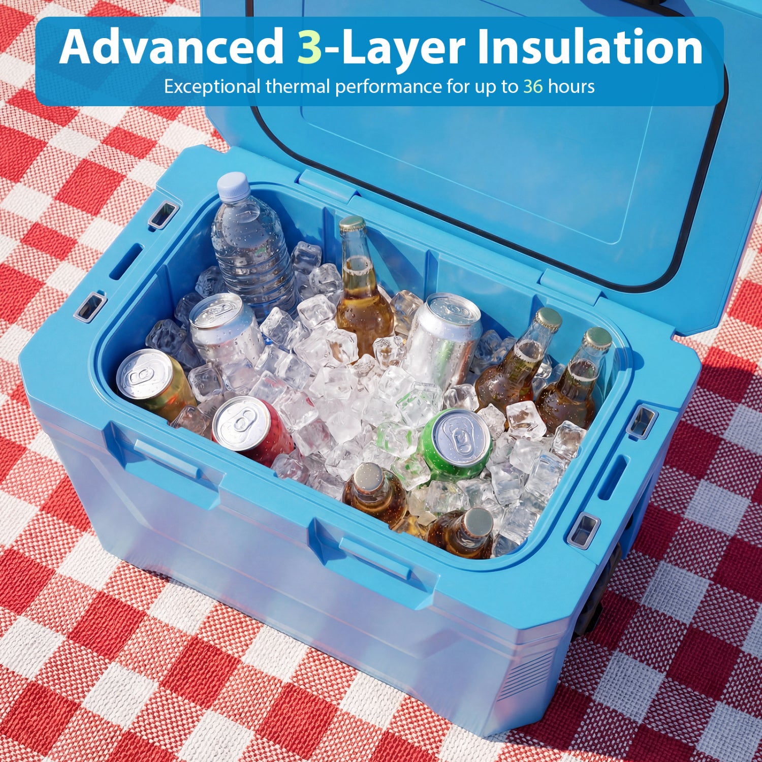 Insulated Hard Shell Cooler, Ice Chest with 2 Cup Holders, Blue Coolers at Gallery Canada