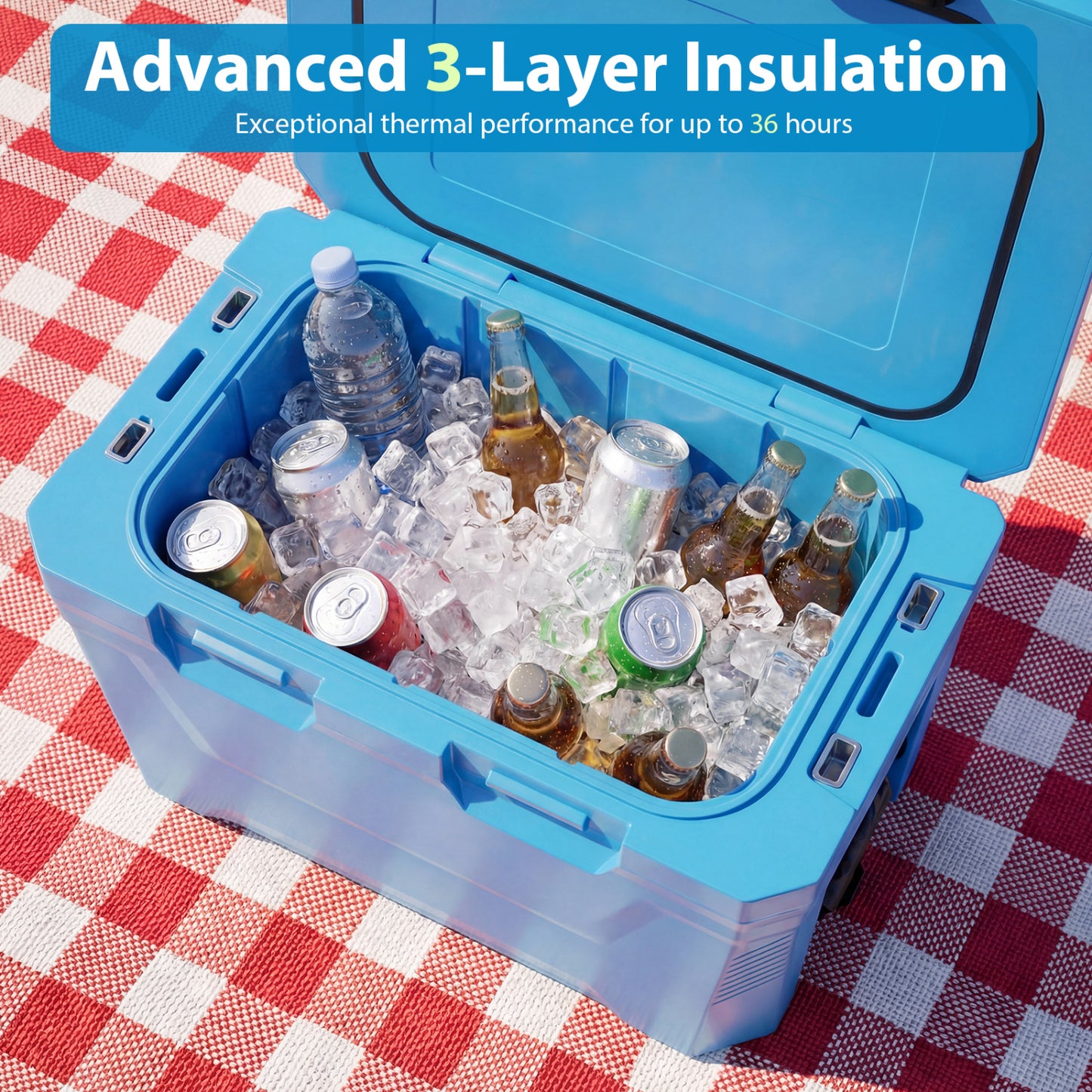 Insulated Hard Shell Cooler, Ice Chest with 2 Cup Holders, Blue Coolers at Gallery Canada